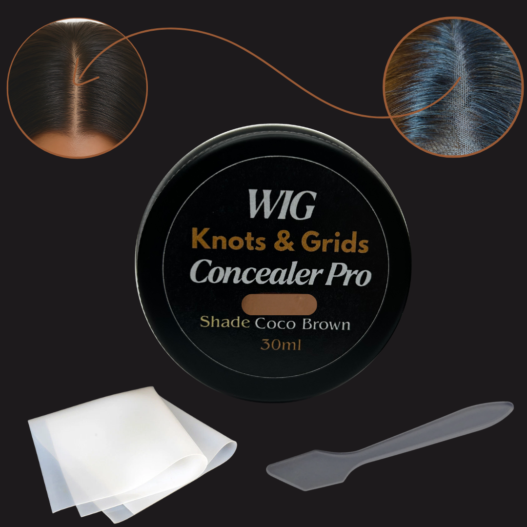 Coco Brown wig scalp makeup applied on HD lace wig for a realistic scalp appearance